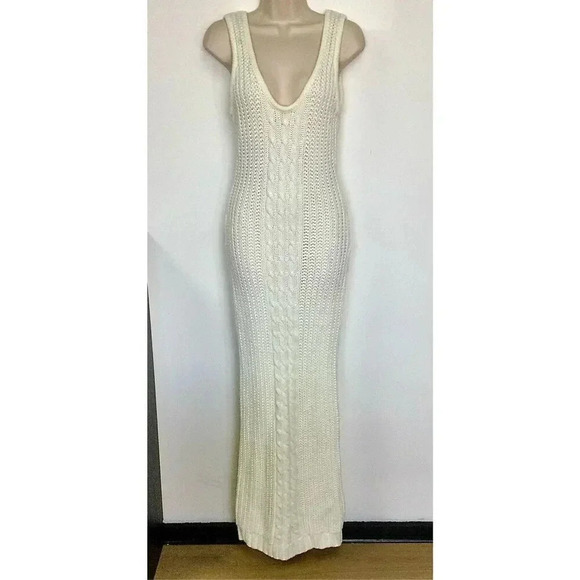 NWT Melrose with Love Womens Ivory Knit Scoop Neck Sleeveless Maxi Dress Large - Picture 1 of 13